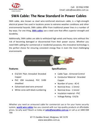 SWA Cable: The New Standard in Power Cables