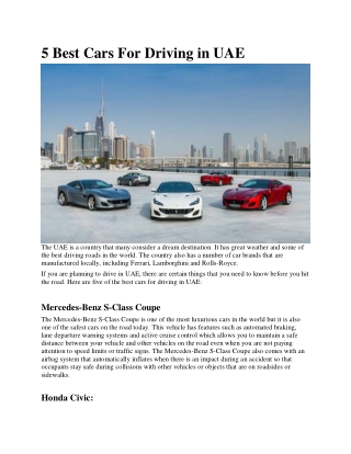 5 Best Cars For Driving in UAE