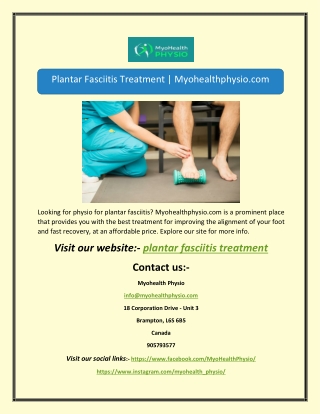 Plantar Fasciitis Treatment | Myohealthphysio.com