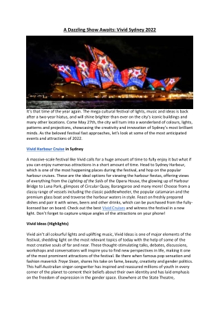 A Dazzling Show Awaits Vivid sydney 2022
