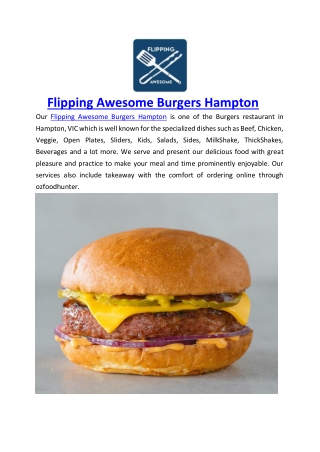 $5 off - Flipping Awesome Burgers Hampton Menu, VIC