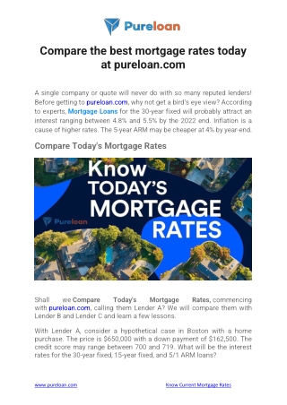 Compare the best mortgage rates today at pureloan.com