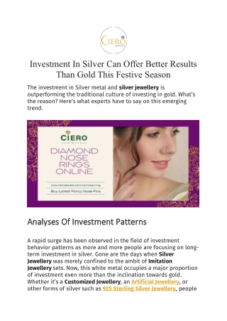 Investment In Silver Can Offer Better Results Than Gold This Festive