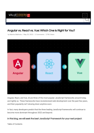 Angular, React, or Vue The Best Way to Choose