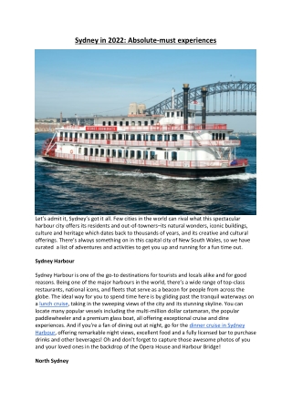Sydney in 2022 Absolute must experiences