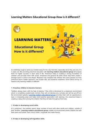 Learning Matters Educational Group-How is it different?