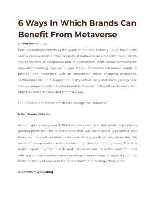 6 Ways In Which Brands Can Benefit From Metaverse