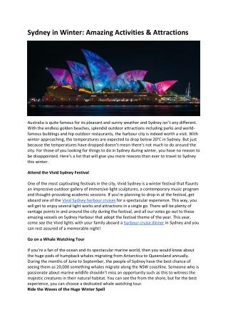 Sydney in Winter- Amazing Activities & Attractions