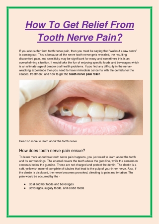 How To Get Relief From Tooth Nerve Pain