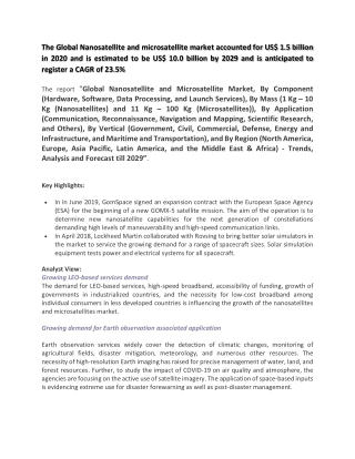 The Global Nanosatellite and microsatellite