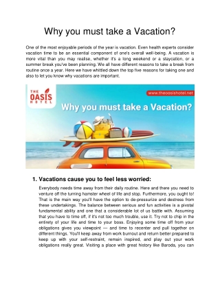 The Oasis Hotel - Why you must take a Vacation