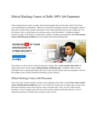 Ethical Hacking Course in Delhi 100 percent Job Guarantee