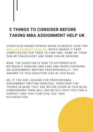 5 Things To Consider Before Taking MBA Assignment Help UK