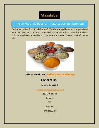 Indian Food Melbourne | masalabarandgrill.com.au