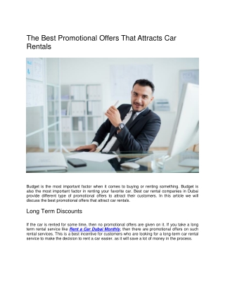 The Best Promotional Offers That Attracts Car Rentals