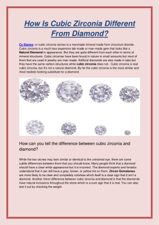 How Is Cubic Zirconia Different From Diamond