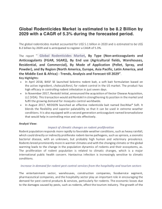 Global Rodenticides Market is estimated to be 8