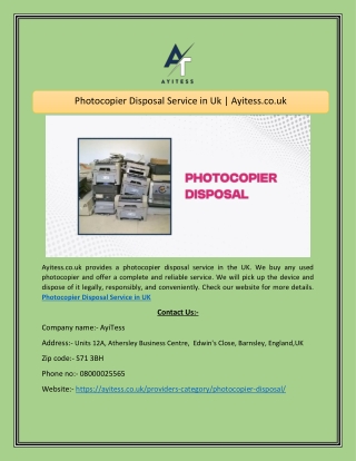 Photocopier Disposal Service in Uk  Ayitess.co.uk