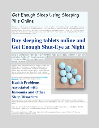 Get Enough Sleep Using Sleeping Pills Online