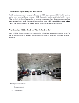 Auto Collision Repair Things You Need to Know