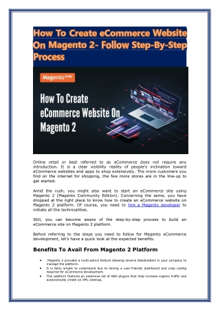 How To Create eCommerce Website On Magento 2- Follow Step-By-Step Process