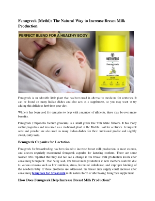 Fenugreek (Methi) The Natural Way to Increase Breast Milk Production