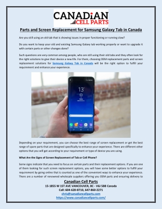 Parts and Screen Replacement for Samsung Galaxy Tab in Canada