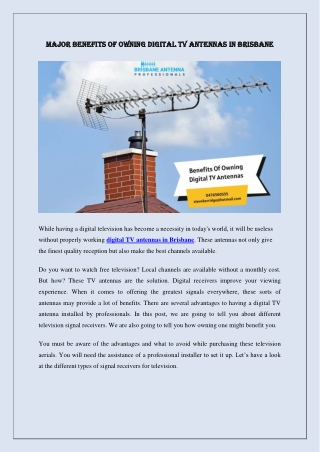 Major benefits of owning Digital TV Antennas in Brisbane