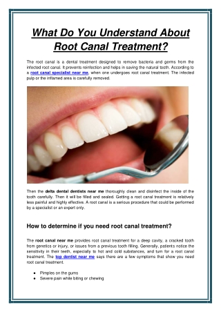 What Do You Understand About Root Canal Treatment