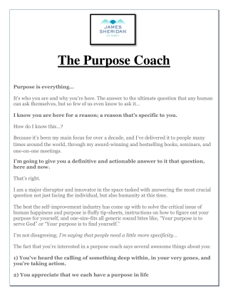 The Purpose Coach - James Sheridan-What Is My Purpose