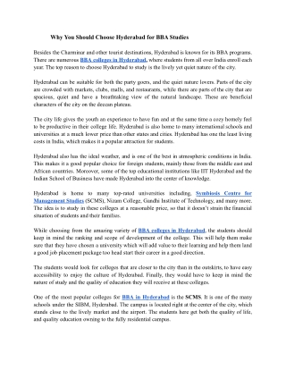 Why You Should Choose Hyderabad for BBA Studies.