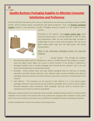 Quality Business Packaging Supplies to Alleviate Consumer Satisfaction and Preference