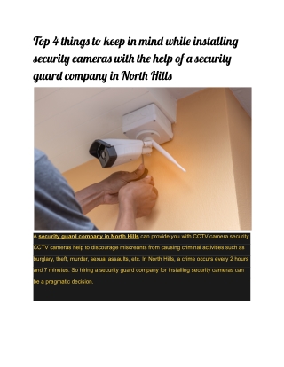 Top 4 things to keep in mind while installing security cameras with the help of a security guard company in North Hills