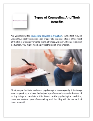 The Vaughan Counsellors: A Couple Counselling Service Provider in Ontario