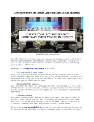 10 Ways to Select the Perfect Corporate Event Venues In Detroit