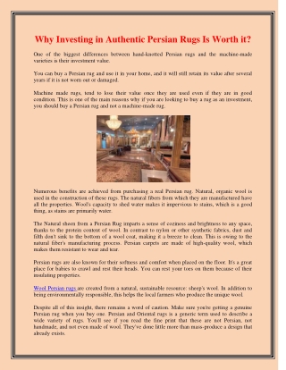 Why Investing in Authentic Persian Rugs Is Worth it