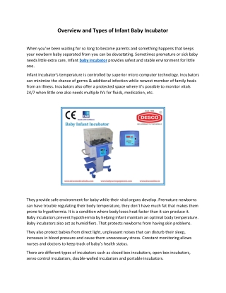 Overview and Types of Infant Baby Incubator