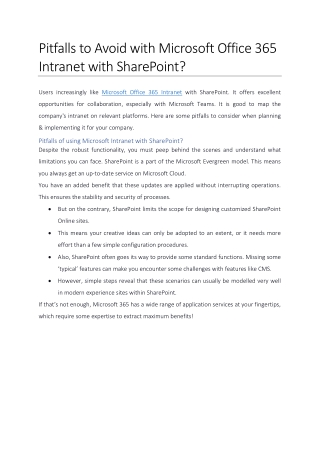 Pitfalls to Avoid with Microsoft Office 365 Intranet with SharePoint