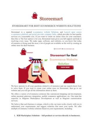 Storeemart for Best Ecommerce Website Solution