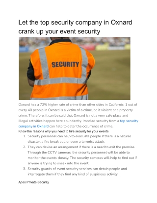 Let the top security company in Oxnard crank up your event security