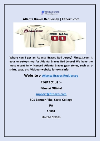 Atlanta Braves Red Jersey  Fitnezzi.com