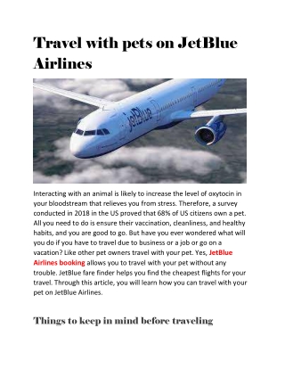 Travel with pets on JetBlue Airlines