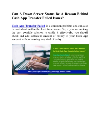 Can A Down Server Status Be A Reason Behind Cash App Transfer Failed Issues?