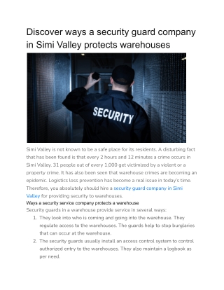 Discover ways a security guard company in Simi Valley protects warehouses