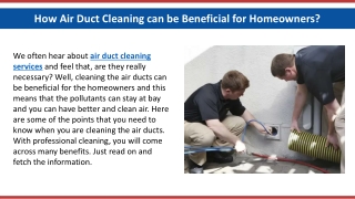 How Air Duct Cleaning can be Beneficial for Homeowners?