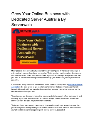 Grow Your Online Business with Dedicated Server Australia By Serverwala