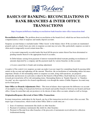 Basics of Banking_ Reconciliations in bank branches &amp; Inter Office Transactions
