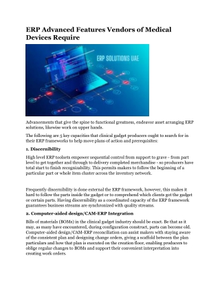 ERP Advanced Features Vendors of Medical Devices Require