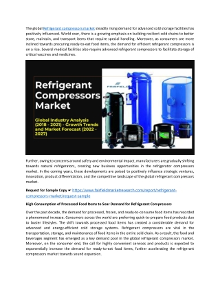 Refrigerant Compressors Market  2022-2027 With Strategic Trends Growth, Revenue