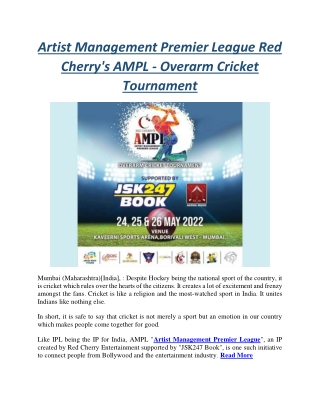 Artist Management Premier League Red Cherry's AMPL - Overarm Cricket Tournament